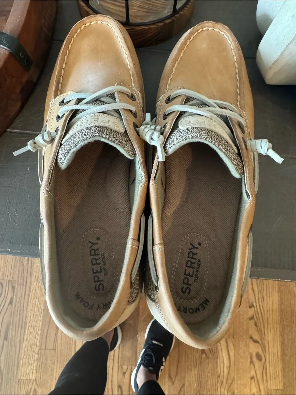 Sperry Top-Sider Tan Leather Boat Shoes Memory Foam Comfort Casual Size 7.5